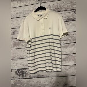 Lacoste Regular Fit Polo Shirt US L FR 5 Cream Navy Stripe 100% Cotton